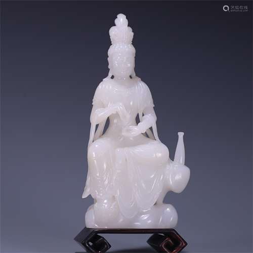 A Chinese Carved Jade Guanyin Statue