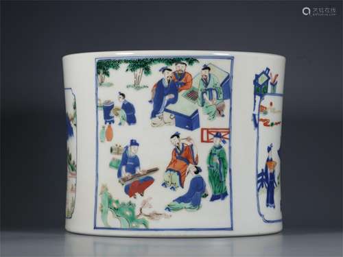 A Chinese Wu-Cai Glazed Porcelain Brush Pot