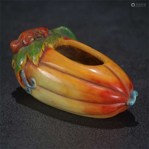 A Chinese Melon Shaped Peking Glass Brush Washer