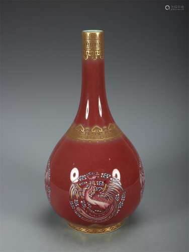 A Chinese Red Glazed Famille Rose Porcelain Vase