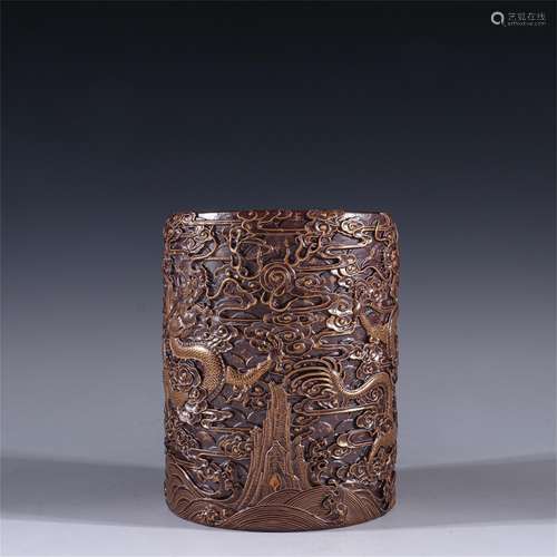 A Chinese Brown Glazed Porcelain Brush Pot