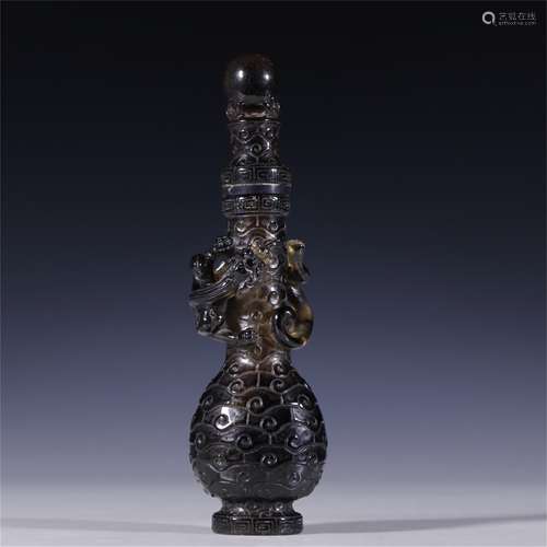 A Chinese Carved Rock Crystal Dragon Patterned Vase