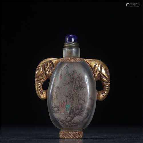 A Chinese Carved Jade Snuff Bottle with Figure & Story