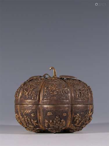 A Chinese Gilt Silver Pumpkin Lidded Container