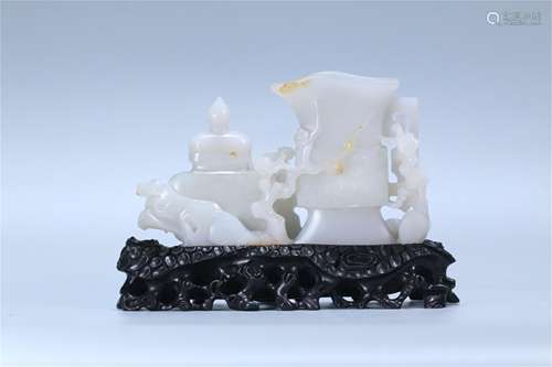 A Chinese Carved Jade Flower Shaped Vase