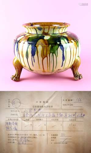 A Chinese San-Cai Glazed Porcelain Incense Burner