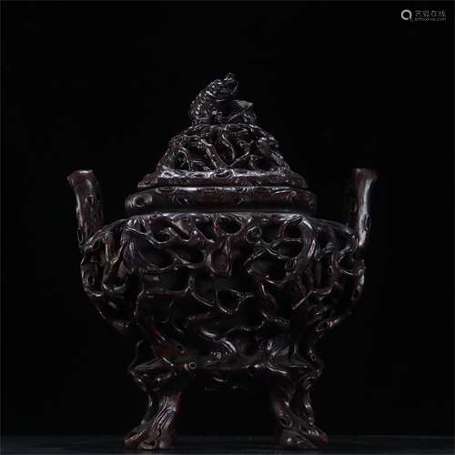 A Chinese Carved Agarwood Incense Burner