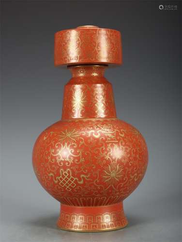 A Chinese Red Glazed Flower Patterned Porcelain Vase