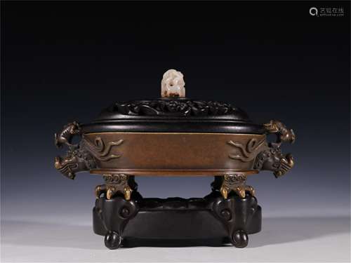 A Chinese Carved Hardwood Incense Burner