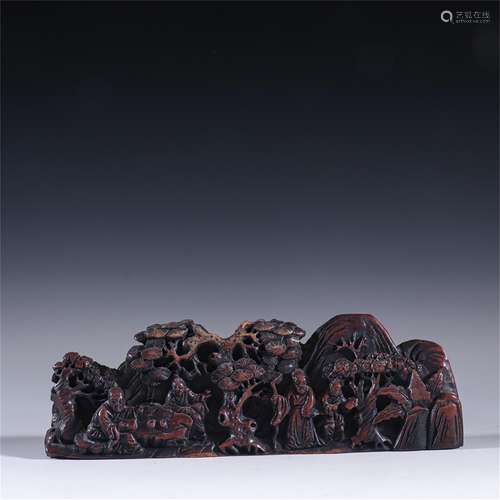 A Chinese Figure Patterned Hardwood Brush Rest