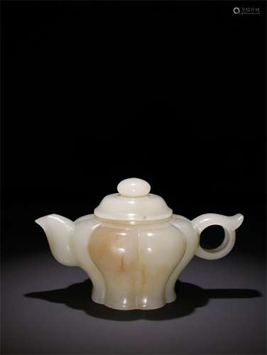 A Chinese Melon Shaped Jade Teapot