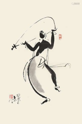 张守义（1930～2008） 戏曲人物 镜片 水墨纸本