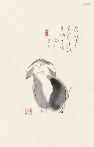 张守义（1930～2008） 乙亥（1995）年作 猪 镜片 水墨纸本