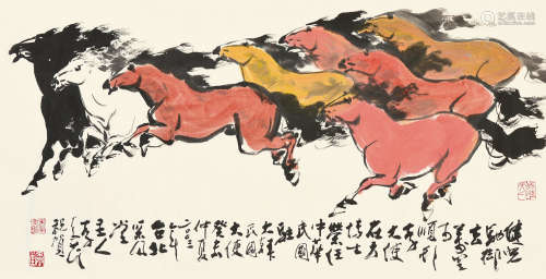 李奇茂（1925～2019） 癸未（2003）年作 万马奔腾 镜片 设色纸本