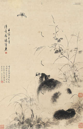 陈康侯（1866～1937） 壬寅（1902）年作 耄耋图 屏轴 水墨纸本