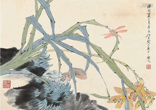 任薰（1835～1893） 庚寅（1890）年作 草虫图 镜片 设色纸本