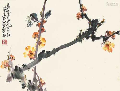 赵少昂（1905～1998） 乙酉（1945）年作 海棠秋鸣图 立轴 设色纸本