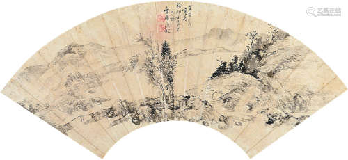 张敔（1734～1803） 癸亥（1803）年作 远山溪居 扇片 水墨纸本