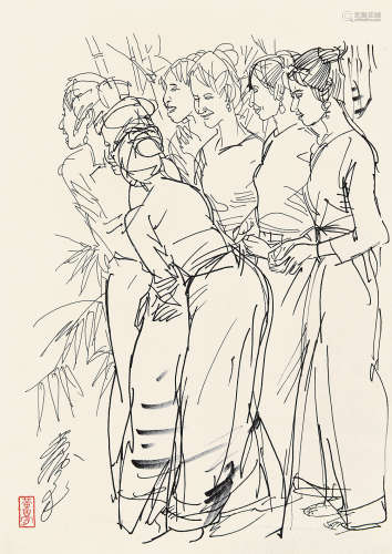 黄胄（1925～1997） 傣家女 镜片 水墨纸本