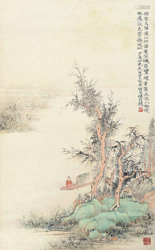 贺天健（1891～1977） 江浦渔矶 立轴 设色纸本