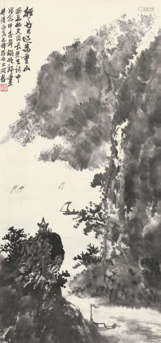 胡振郎（b.1938） 甲子（1984）年作 轻舟已过万重山 镜框 水墨纸本