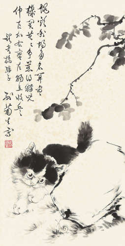 孙菊生（1913～2018） 猫与蜗牛 镜片 水墨纸本