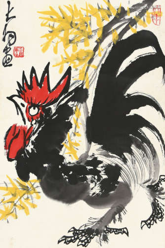 陈大羽（1912～2001）（款） 雄鸡图 立轴 设色纸本