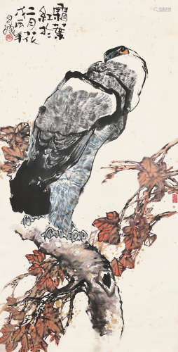 谭昌镕（b.1933） 戊辰（1988）年作 霜叶红于二月花 立轴 设色纸本