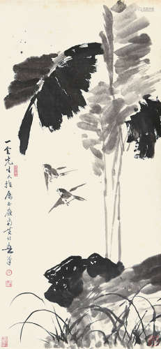 黄幻吾（1906～1985） 芭蕉小鸟 立轴 水墨纸本