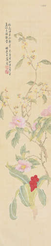 吴茞（1839～1874） 辛酉（1861）年作 金桂迎春 屏轴 设色绢本
