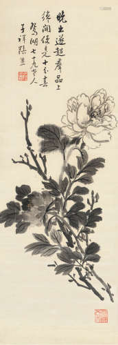 张熊（1803～1886） 墨牡丹 立轴 水墨绫本