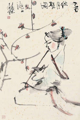 张桂铭（1939～2014） 乙丑（1975）年作 闭月羞花 镜片 设色纸本