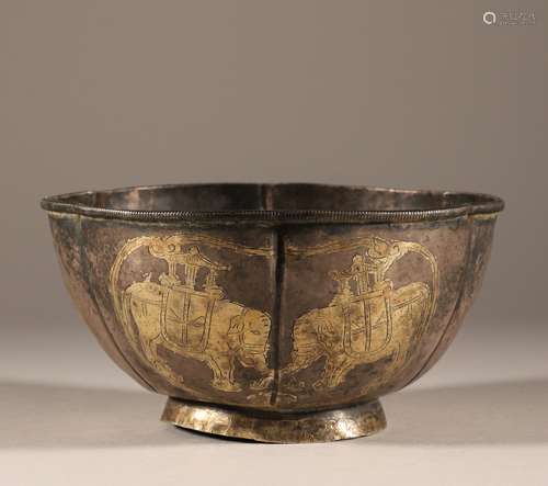 Silver gilded figure bowl of Liao Dynasty