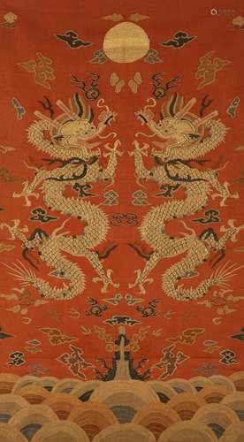 Qing Dynasty double dragon playing with beads and tapestry