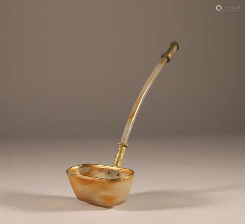 Liao Dynasty bronze gilded agate spoon