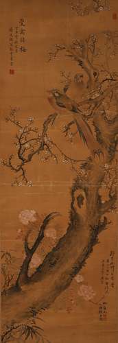 Silk flower and bird painting of Jiang Tingxi in Qing Dynast...