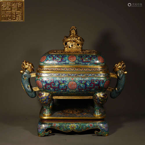 Qing Dynasty cloisonne dragon head aromatherapy burner