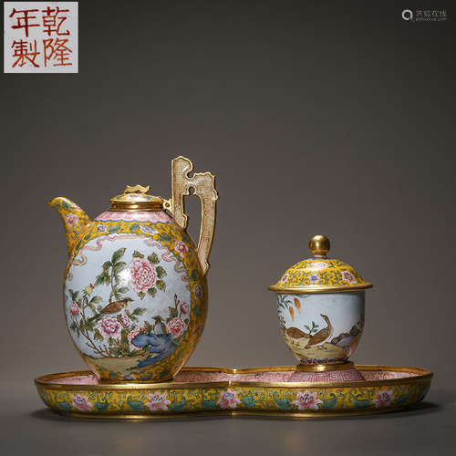 Qing Dynasty painted enamel Flowers wine set