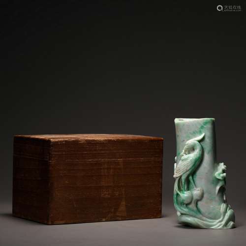 Qing Dynasty Emerald and Bird Pattern Pen Holder