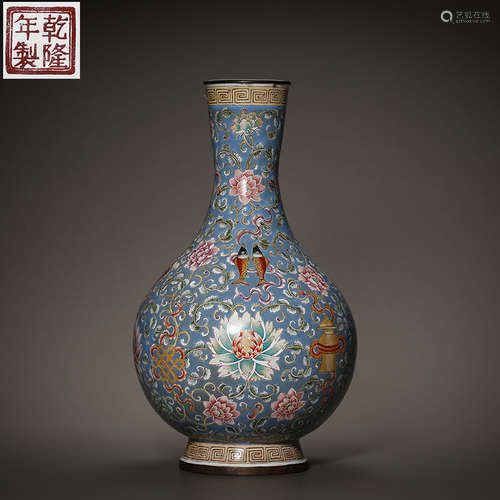 Qing Dynasty painted enamel flower double fish vase