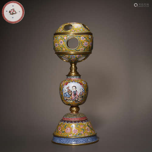 Qing Dynasty painted enamel figure Lamp