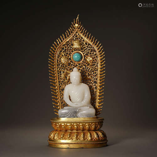 Qing Dynasty Hetian jade gold-clad jade Buddha