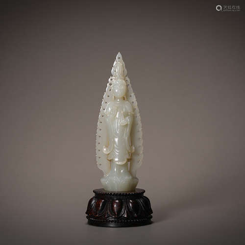 Qing Dynasty Hetian Jade Guanyin Buddha