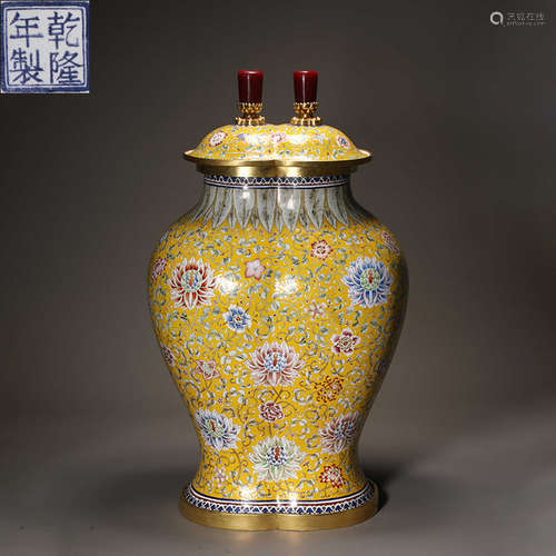 Qing Dynasty painted enamel flower vase