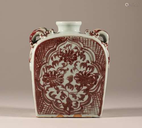 Yuan Dynasty underglaze red flower flat bottle