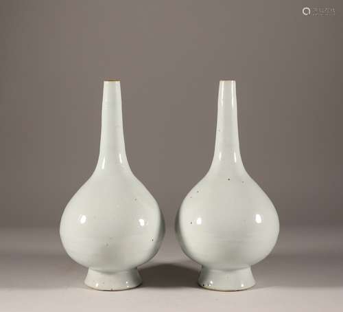 A pair of white glazed clean bottles in the Qing Dynasty