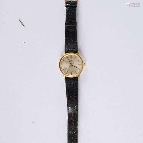 Omega, montre bracelet d'homme, boîtier rond en plaqué or, c...