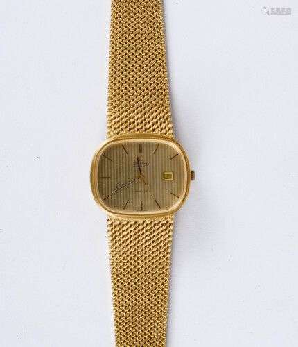 Omega, montre bracelet d'homme en or jaune 750 millièmes mod...