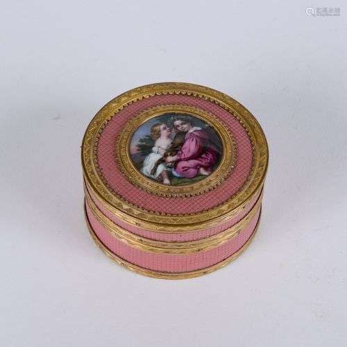 Boîte ronde Napoléon III, en écaille recouvert de compositio...
