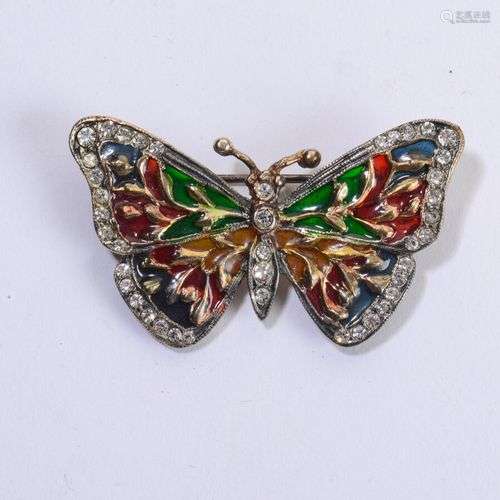 Broche papillon en vermeil 925 millièmes sertie de pierres b...